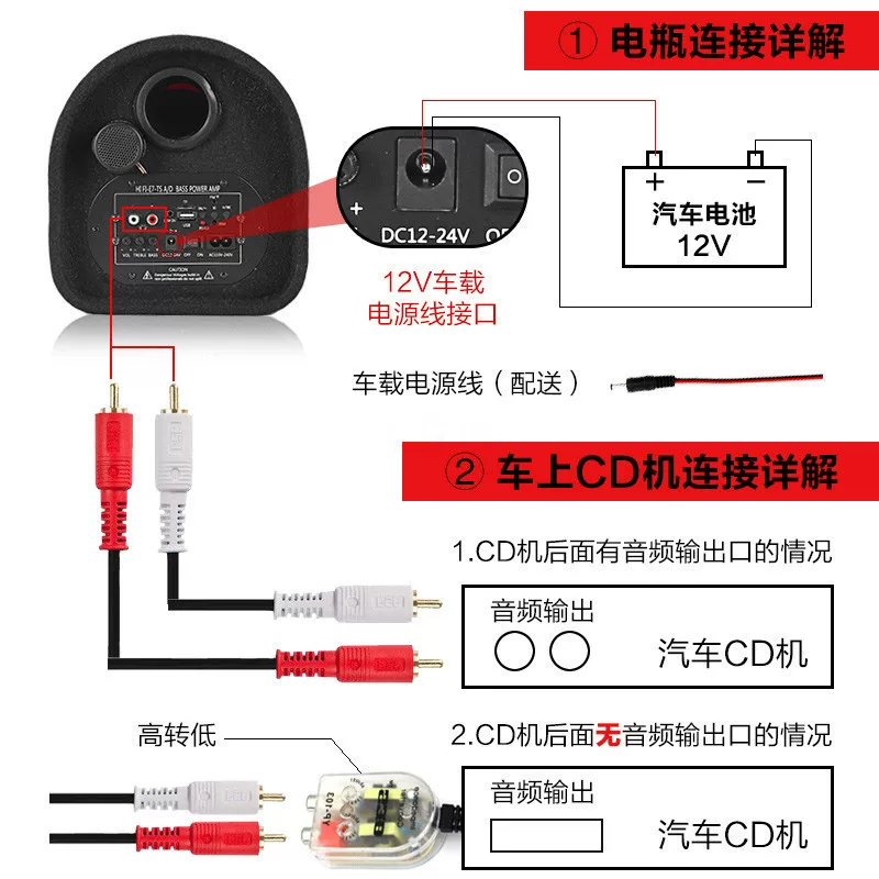 箱手机无线蓝牙音响率家用音24v重专用大功低音汽车炮12v车载低音