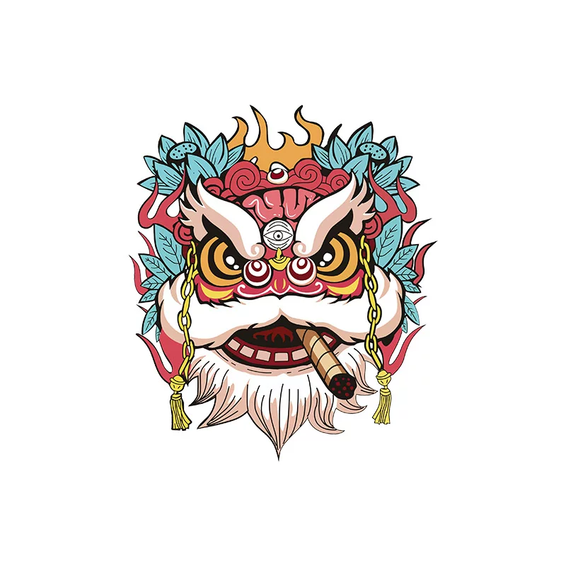 贴纸国潮狮子中国风疤痕划痕遮挡个性创动车汽车意摩托电车贴汽车